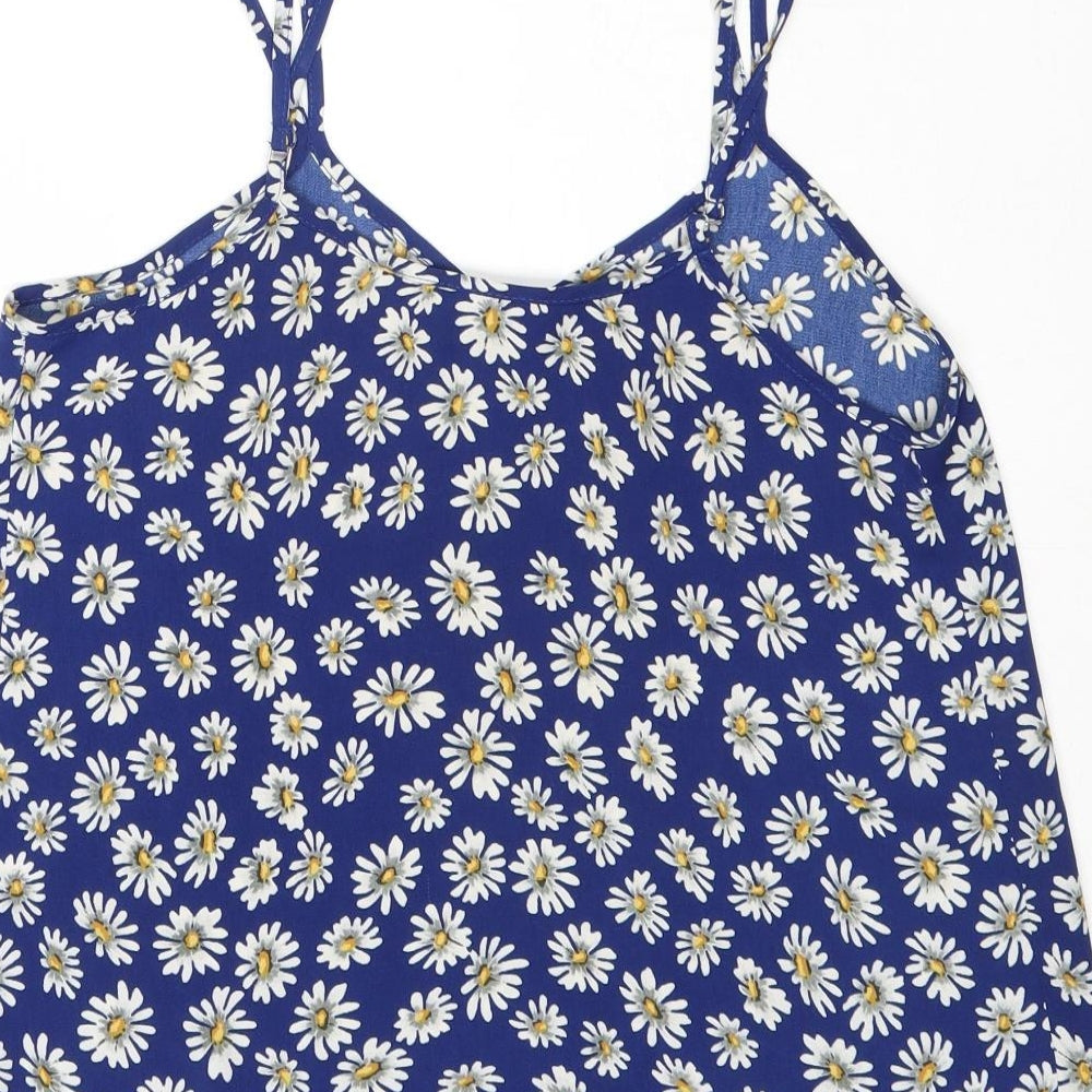 River Island Womens Blue Floral Polyester Basic Tank Size 8 V-Neck