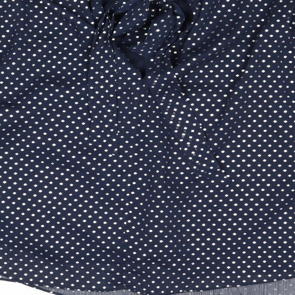 Marks & Spencer Womens Blue Polka Dot Polyester Basic Blouse Size 14 V-Neck