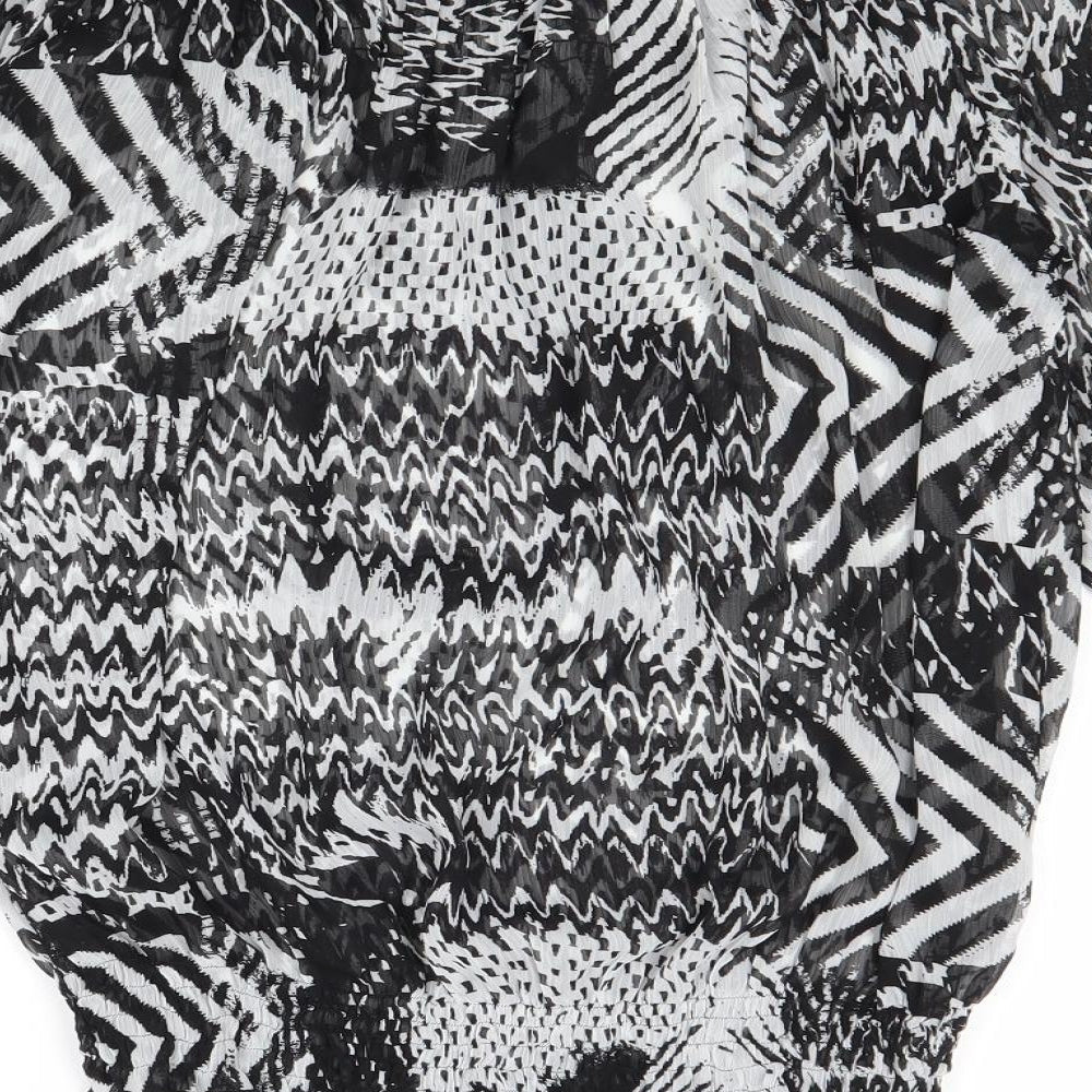 Madison Paige Womens Black Geometric Polyester Basic Blouse Size L Off the Shoulder