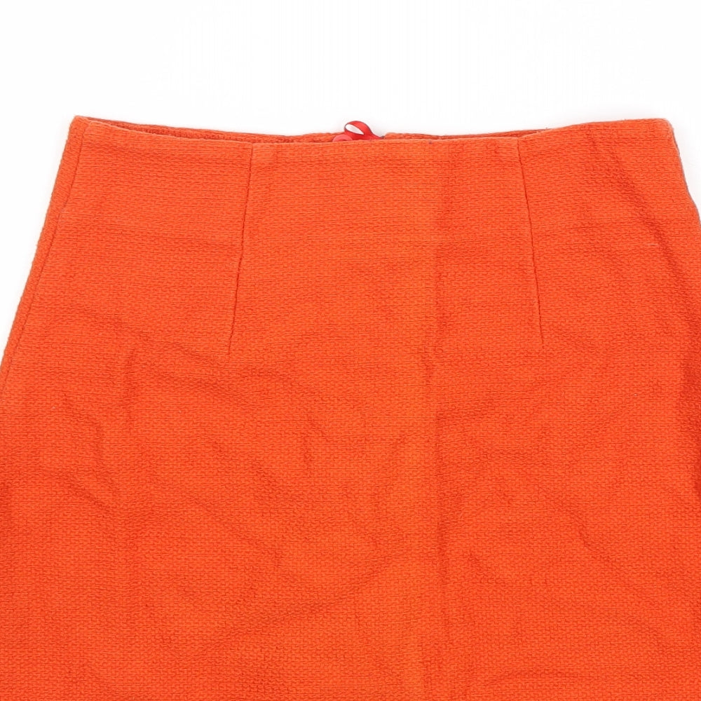 Topshop Womens Orange Cotton A-Line Skirt Size 8 Zip