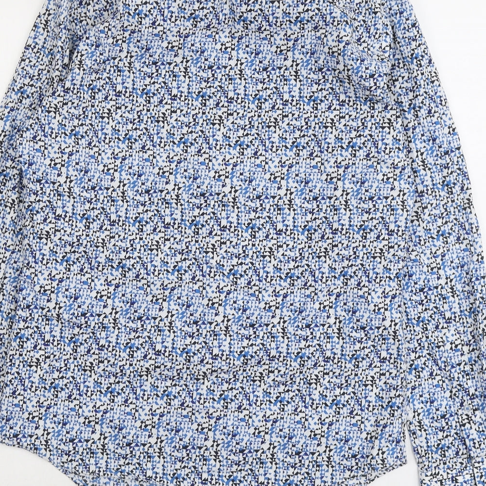 Marks & Spencer Mens Blue Geometric Cotton Button-Up Size S Collared Button