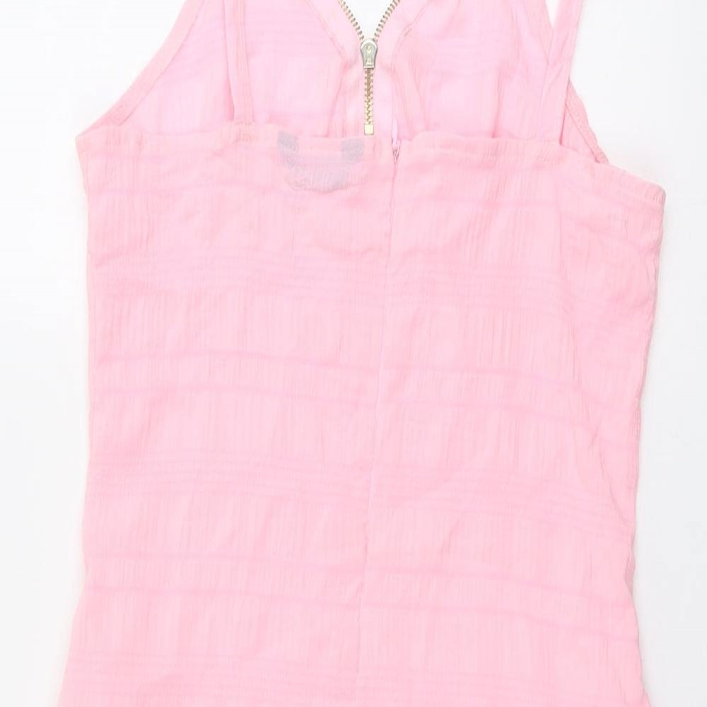 Chicme Womens Pink Polyester Slip Dress Size M V-Neck Zip