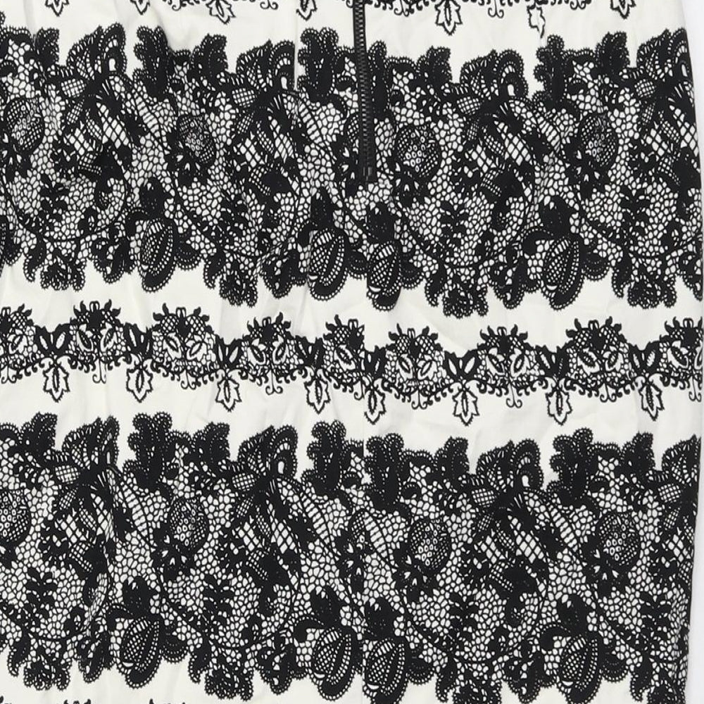Marks & Spencer Womens Black Geometric Cotton A-Line Skirt Size 8 Zip