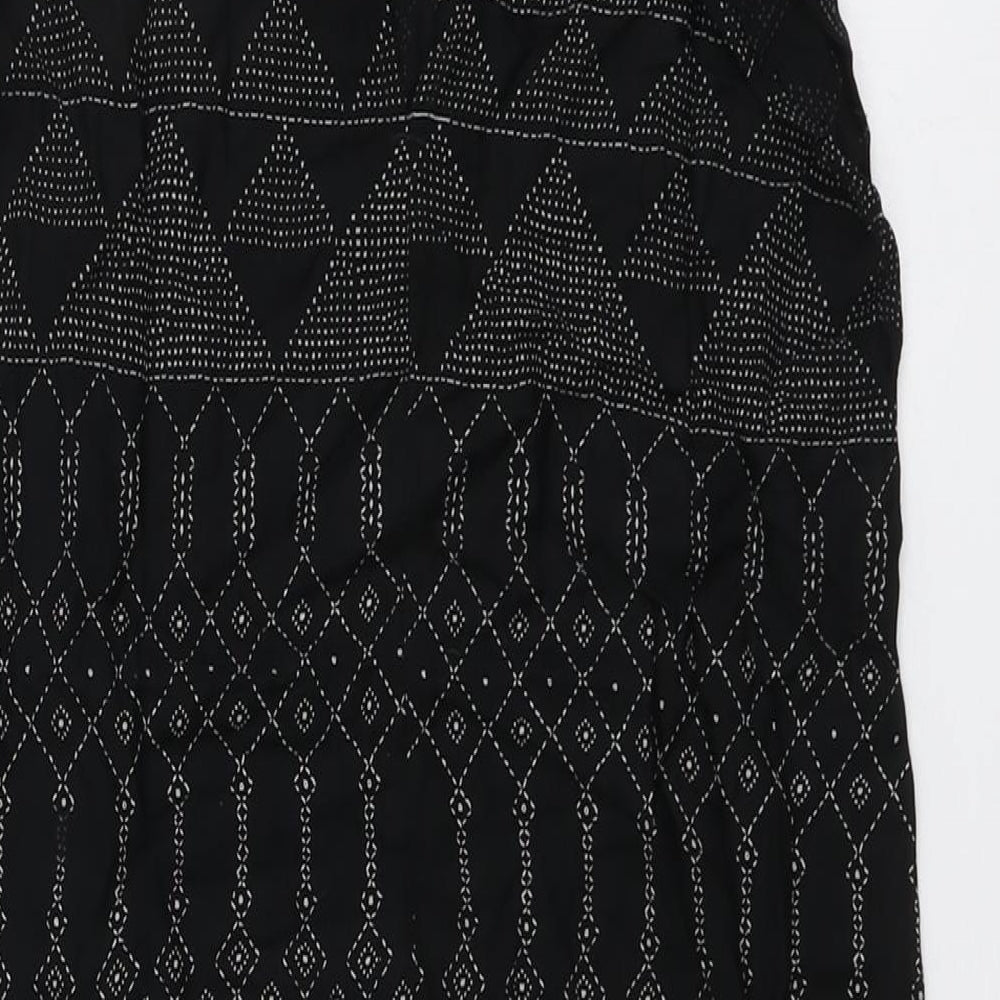 H&M Womens Black Geometric Viscose Shift Size 8 Round Neck Button