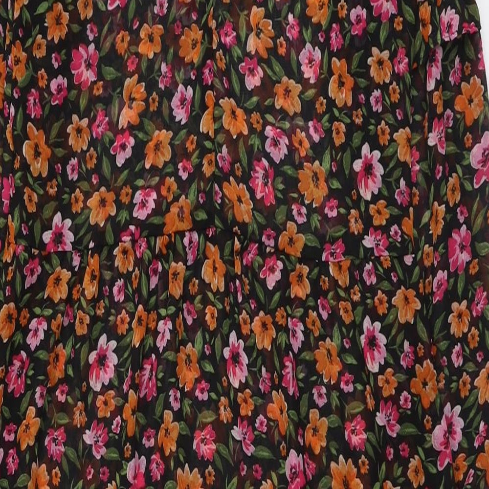 H&M Womens Black Floral Polyester Trapeze & Swing Size XS Round Neck Button