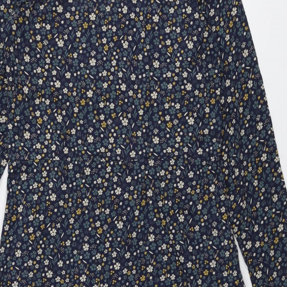 Brakeburn Womens Blue Floral Cotton A-Line Size 10 Boat Neck Pullover