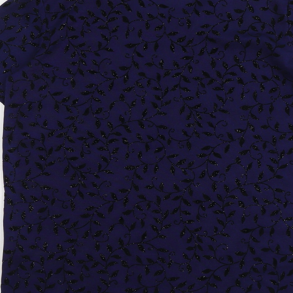 Party Time Womens Blue Geometric Polyester Basic T-Shirt Size 12 Round Neck