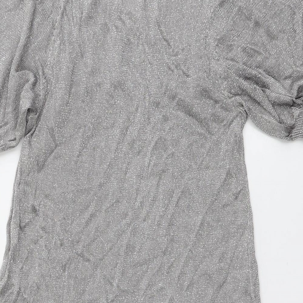 New Look Womens Silver V-Neck Viscose Pullover Jumper Size 12