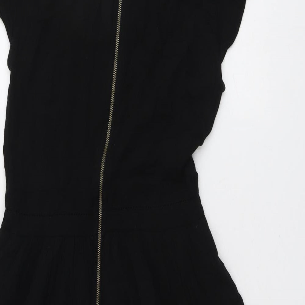 VERO MODA Womens Black Viscose Fit & Flare Size XS V-Neck Zip