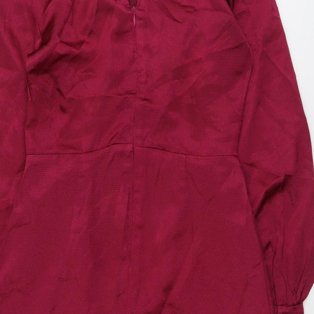 Mango Womens Red Polyester Sheath Size S Mock Neck Zip