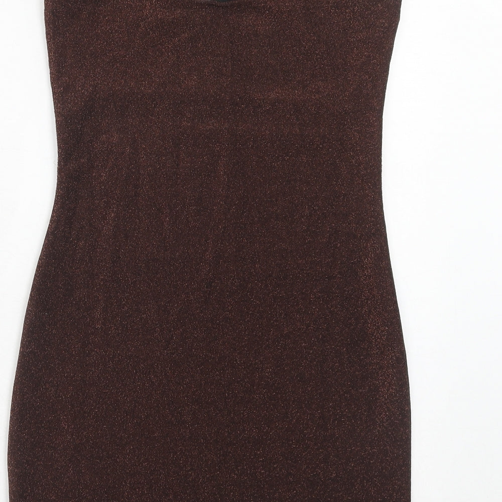 H&M Womens Brown Polyester Bodycon Size 10 Off the Shoulder Pullover