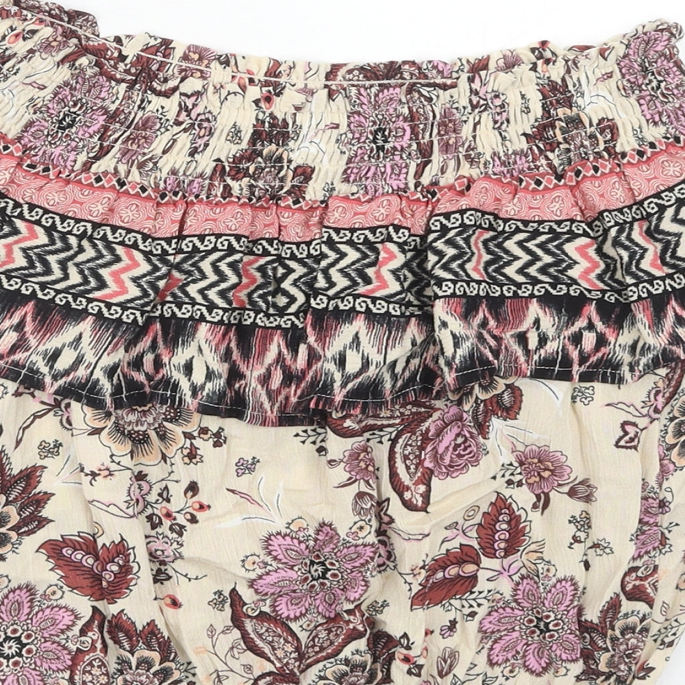 New Look Womens Multicoloured Geometric Viscose Basic Blouse Size 8 Off the Shoulder