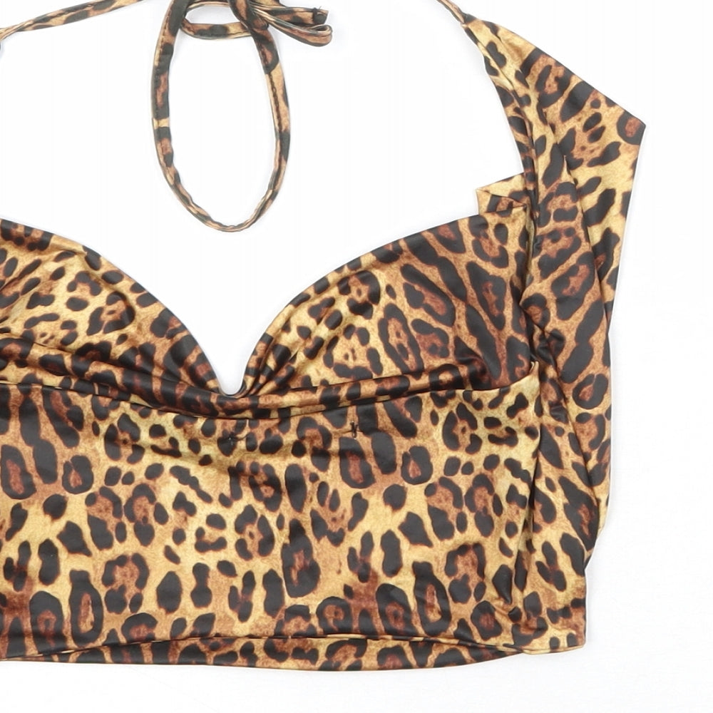 Missguided Womens Brown Animal Print Polyester Basic Tank Size 8 V-Neck - Leopard Pattern