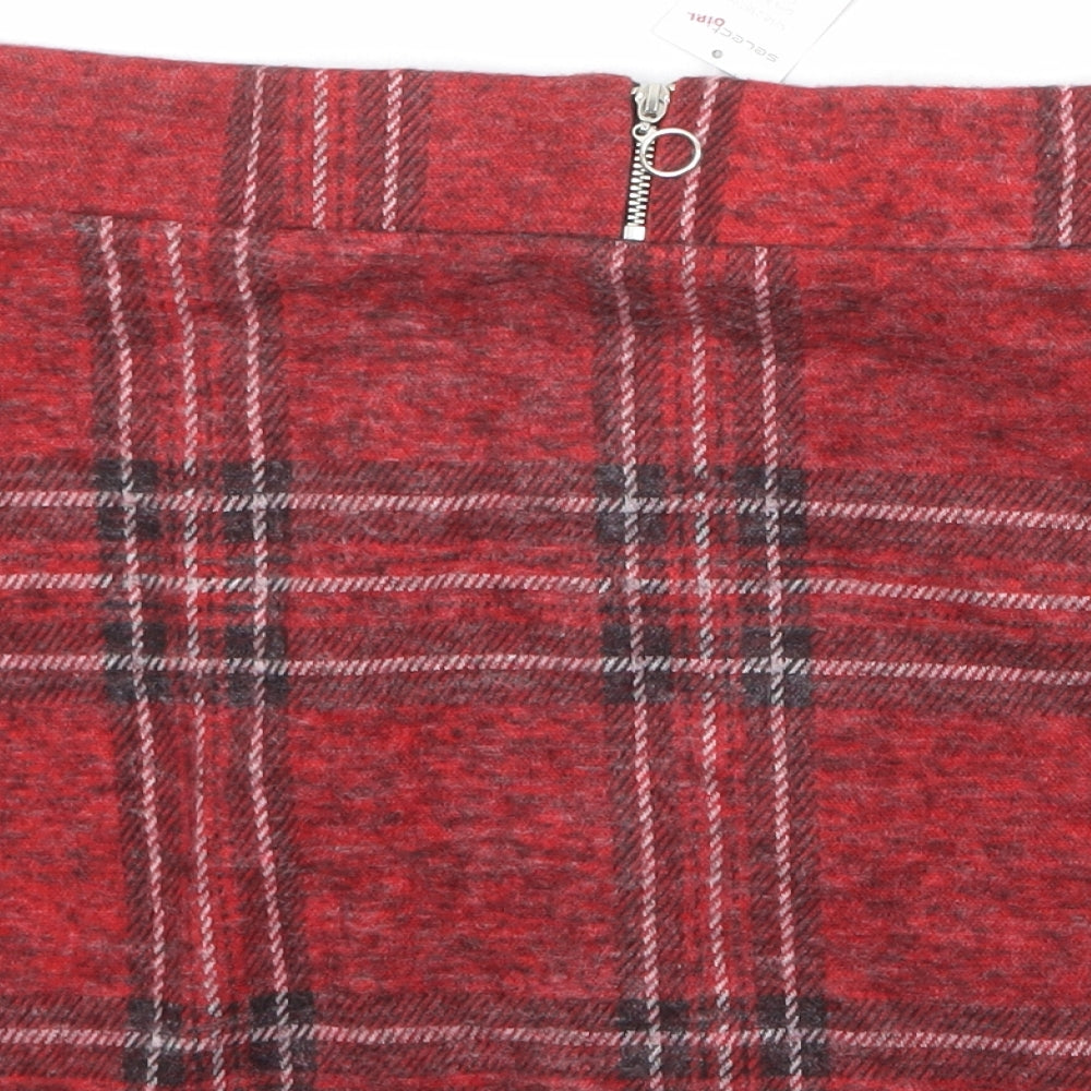Select Girls Red Plaid Polyester Mini Skirt Size 14 Years Regular Zip