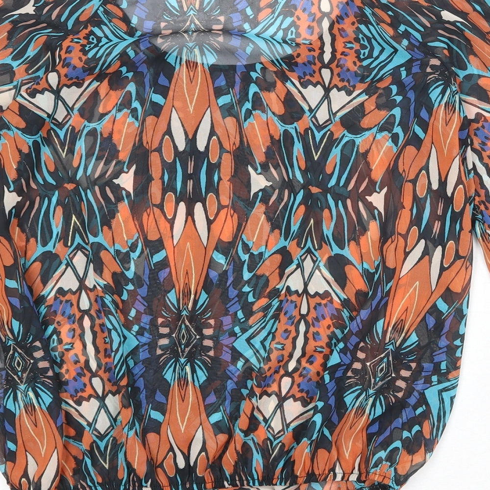 New Look Womens Multicoloured Geometric Polyester Basic Blouse Size 10 Scoop Neck