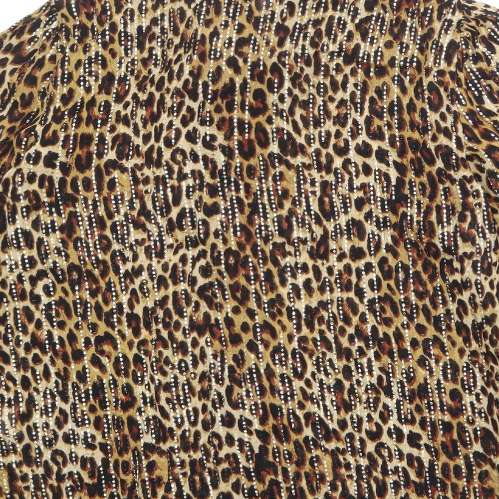 River Island Womens Brown Animal Print Viscose Basic Blouse Size 10 Round Neck - Leopard Pattern