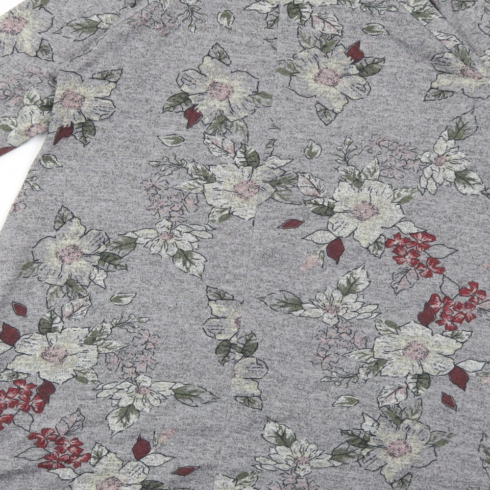 Apricot Womens Grey Floral Polyester Jumper Dress Size 8 Round Neck Pullover