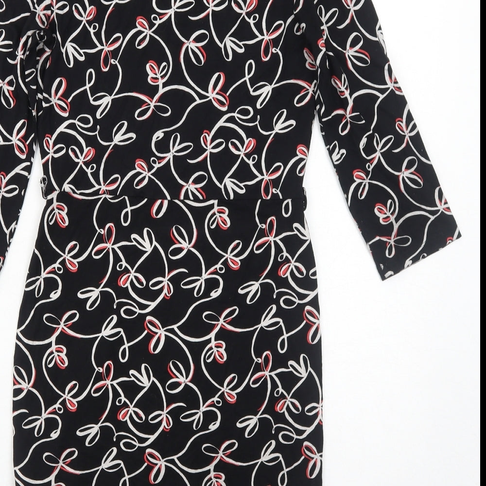 Marks & Spencer Womens Black Geometric Viscose A-Line Size 8 V-Neck Pullover