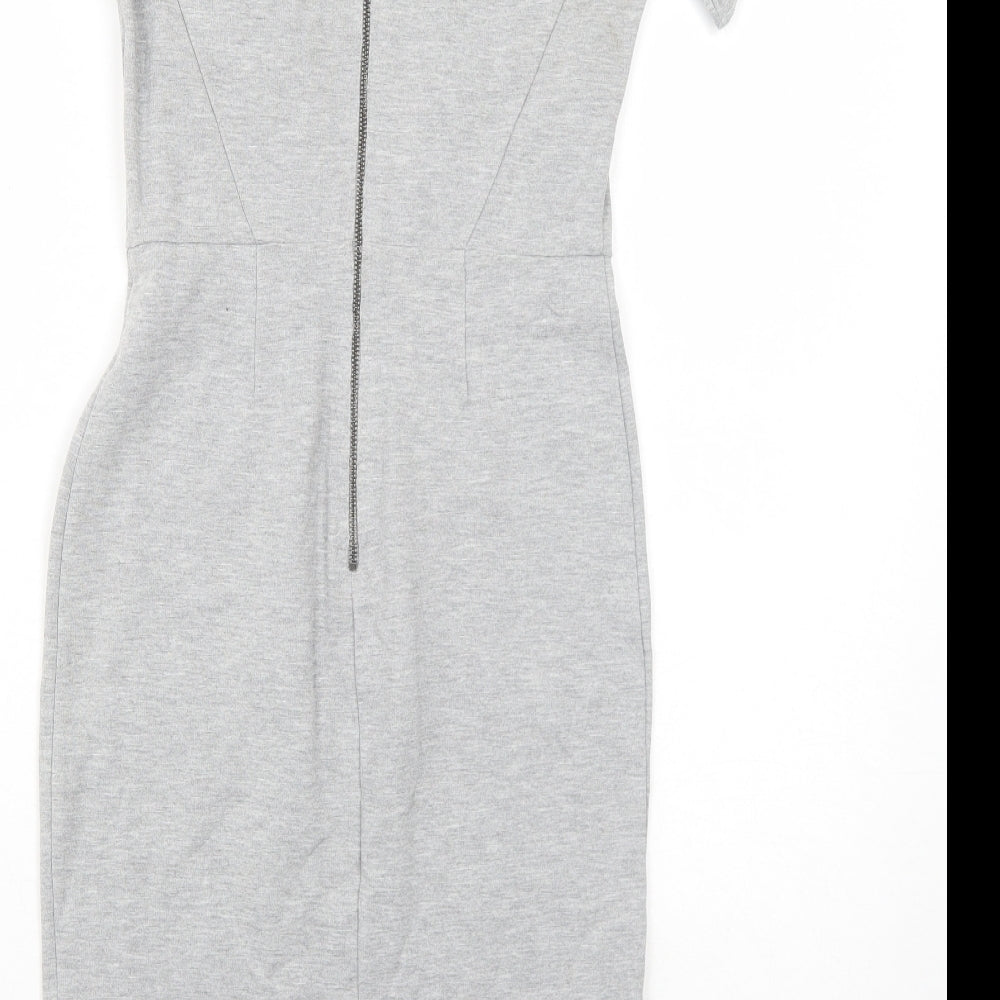 H&M Womens Grey Viscose Bodycon Size XS Round Neck Zip