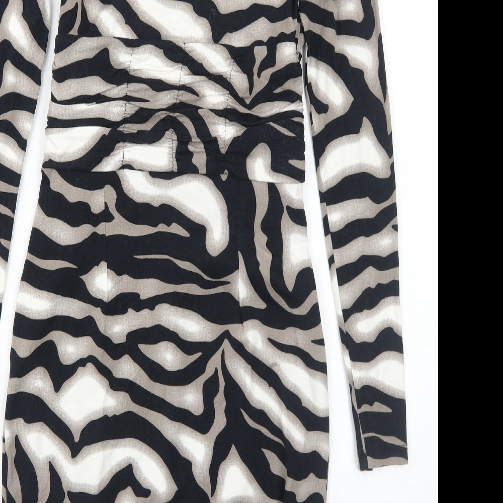 Class Womens Black Geometric Viscose Shift Size 8 V-Neck Pullover