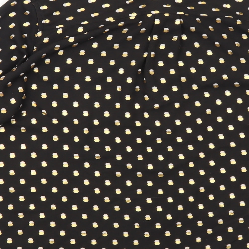 Who What Wear Womens Black Geometric Polyester Basic Button-Up Size M Collared