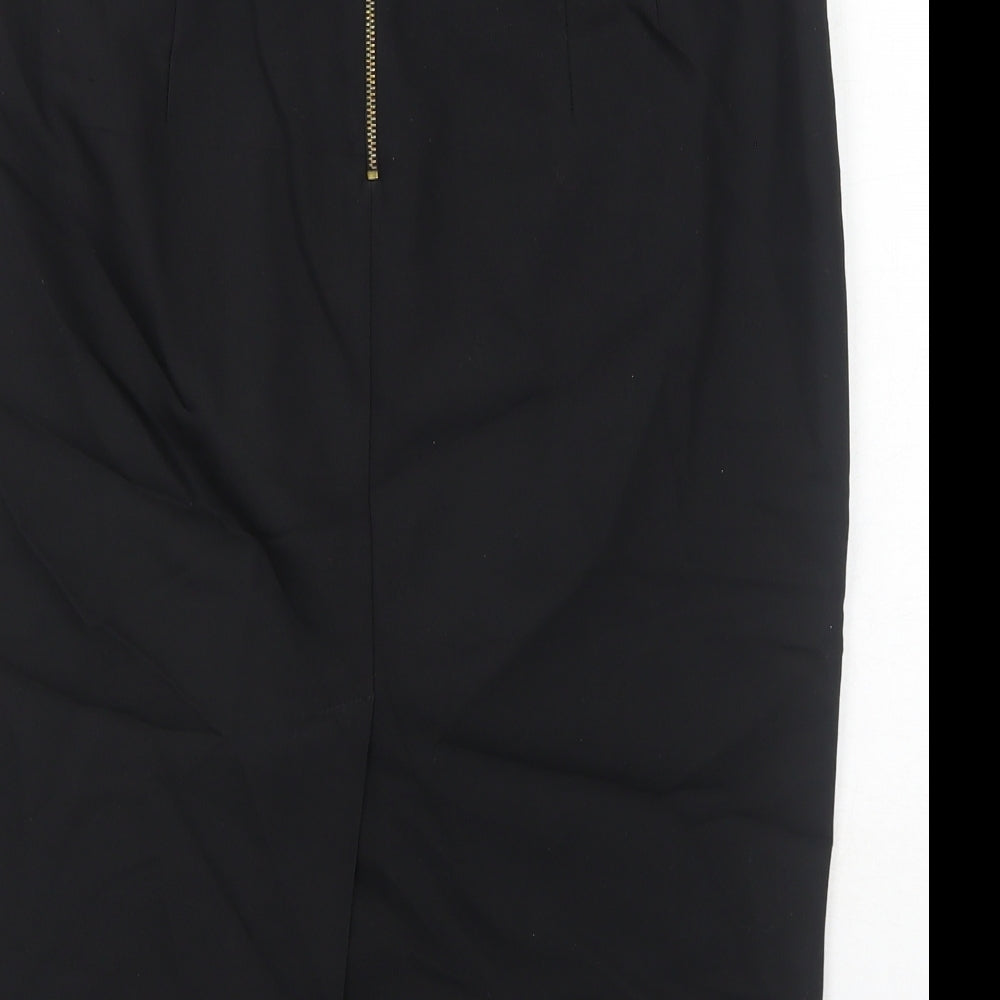 Zara Womens Black Polyester A-Line Skirt Size L Zip