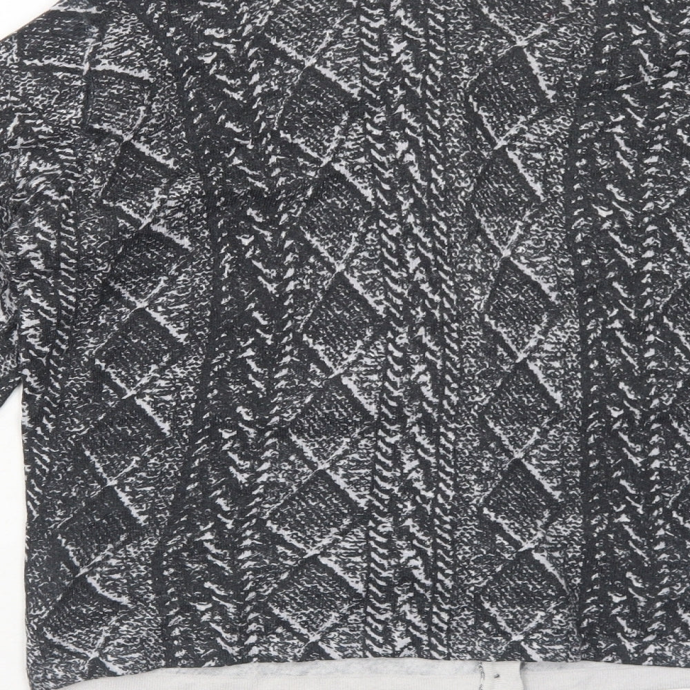 Next Womens Grey Round Neck Geometric Cotton Cardigan Jumper Size 14