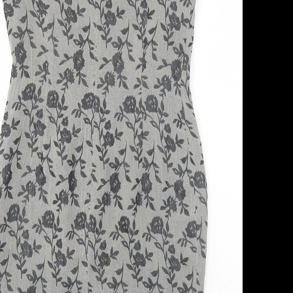 Planet Womens Grey Floral Polyester Pencil Dress Size 8 Boat Neck Zip