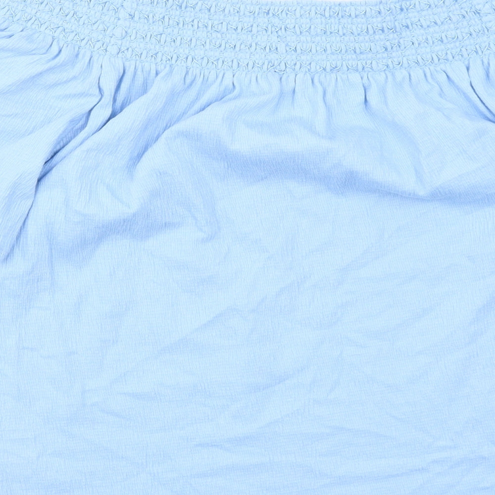 Marks & Spencer Womens Blue Cotton Basic Blouse Size 10 Off the Shoulder