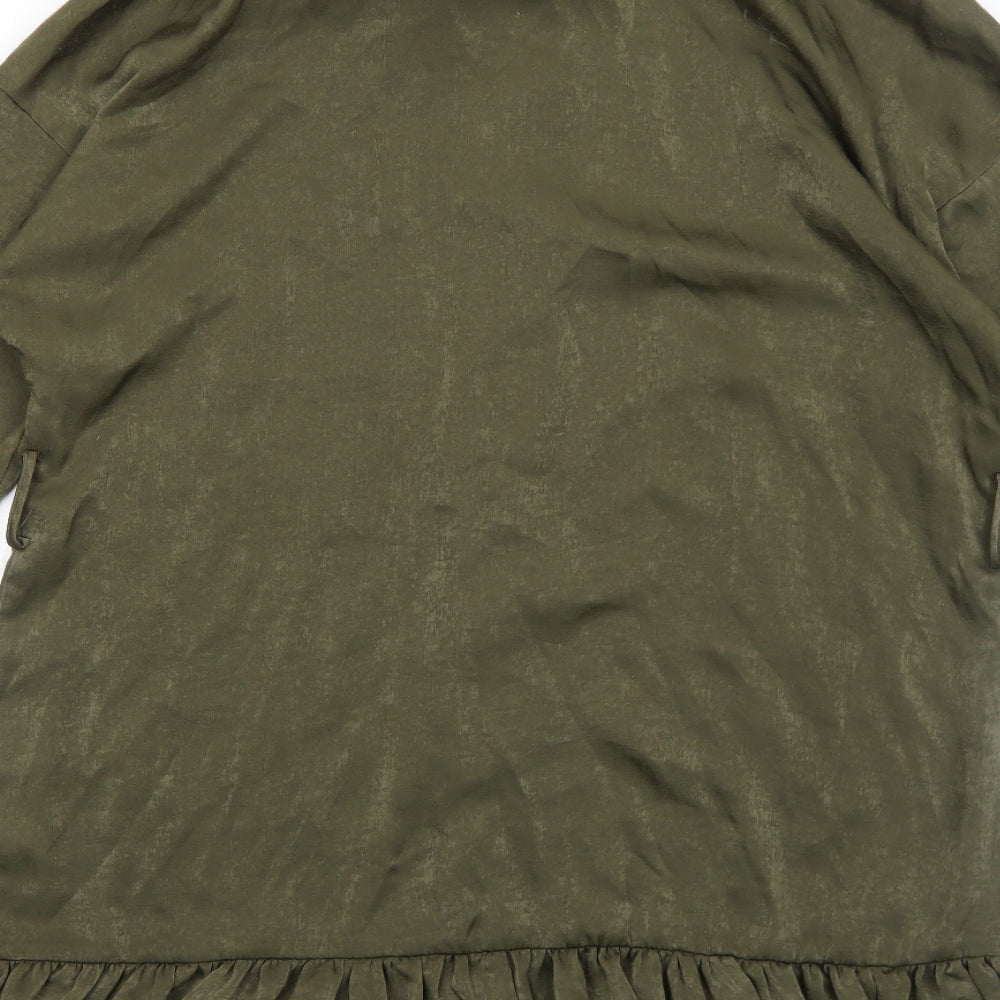 Zara Womens Green Polyester Shirt Dress Size S Collared Button