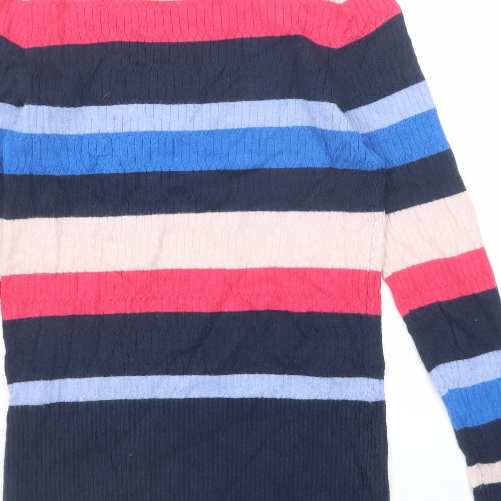 Marks & Spencer Womens Multicoloured Round Neck Striped Viscose Pullover Jumper Size 10