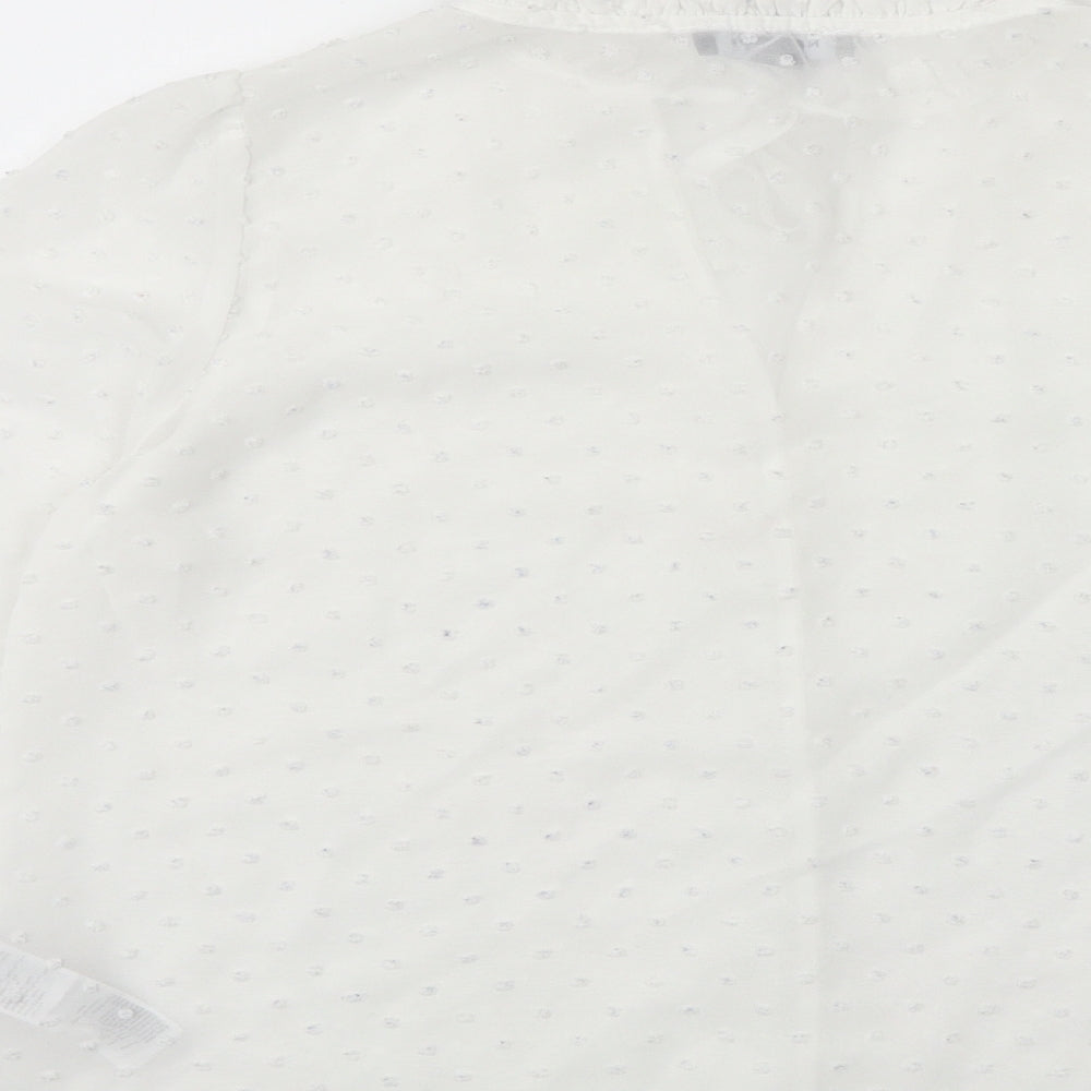 New Look Womens White Polka Dot Polyester Basic Button-Up Size 6 Round Neck