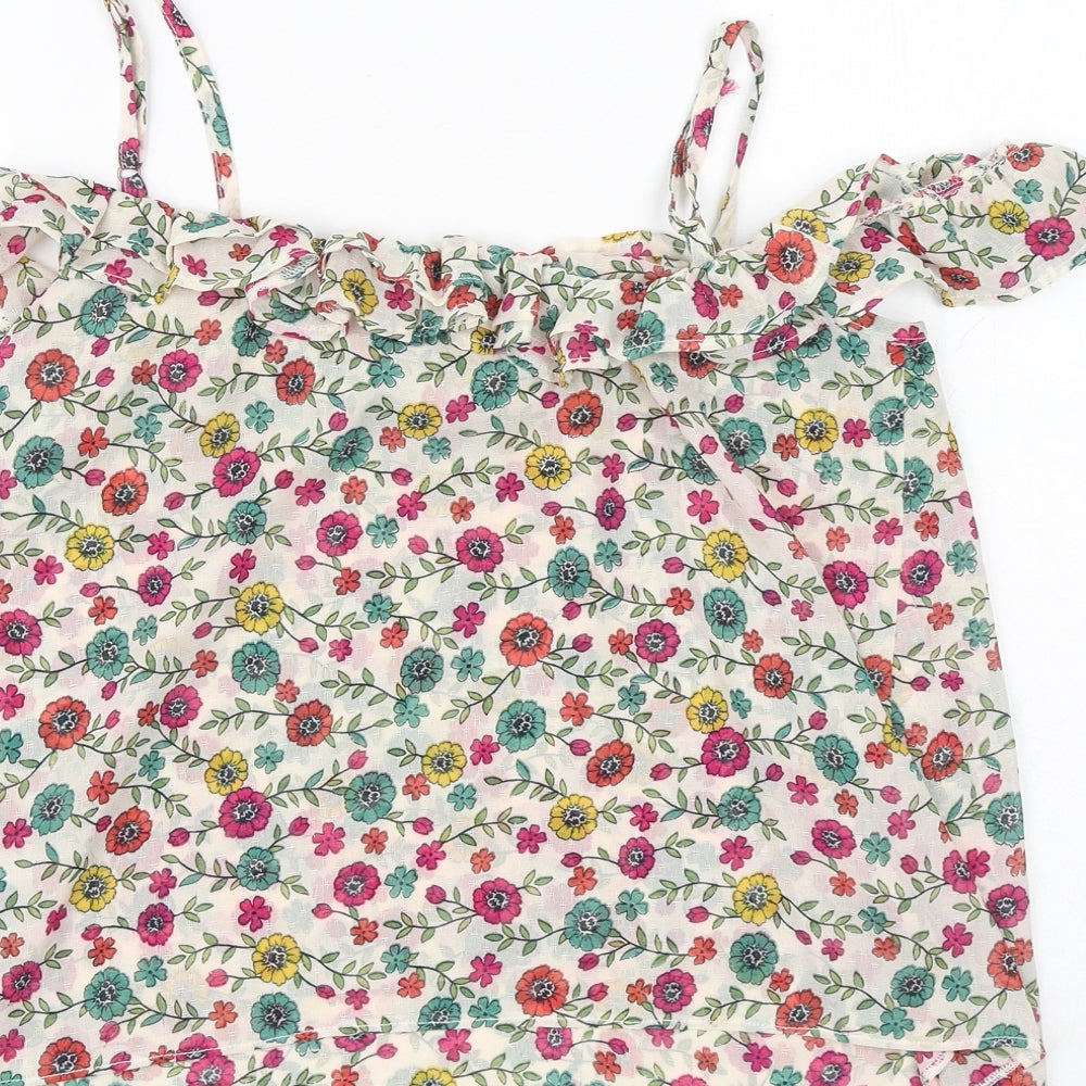 Topshop Womens Multicoloured Floral Polyester Basic Blouse Size 10 V-Neck - Cold Shoulder