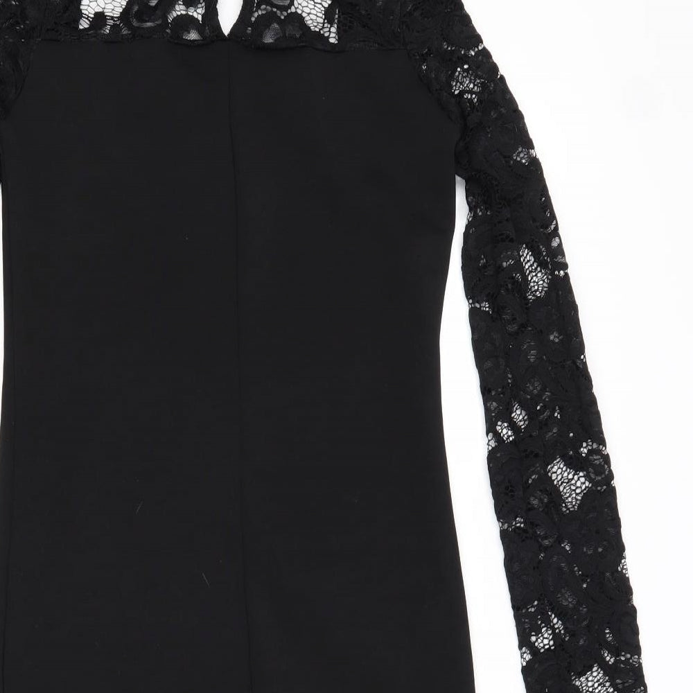 Parisian Collection Womens Black Polyester A-Line Size 12 Round Neck Button