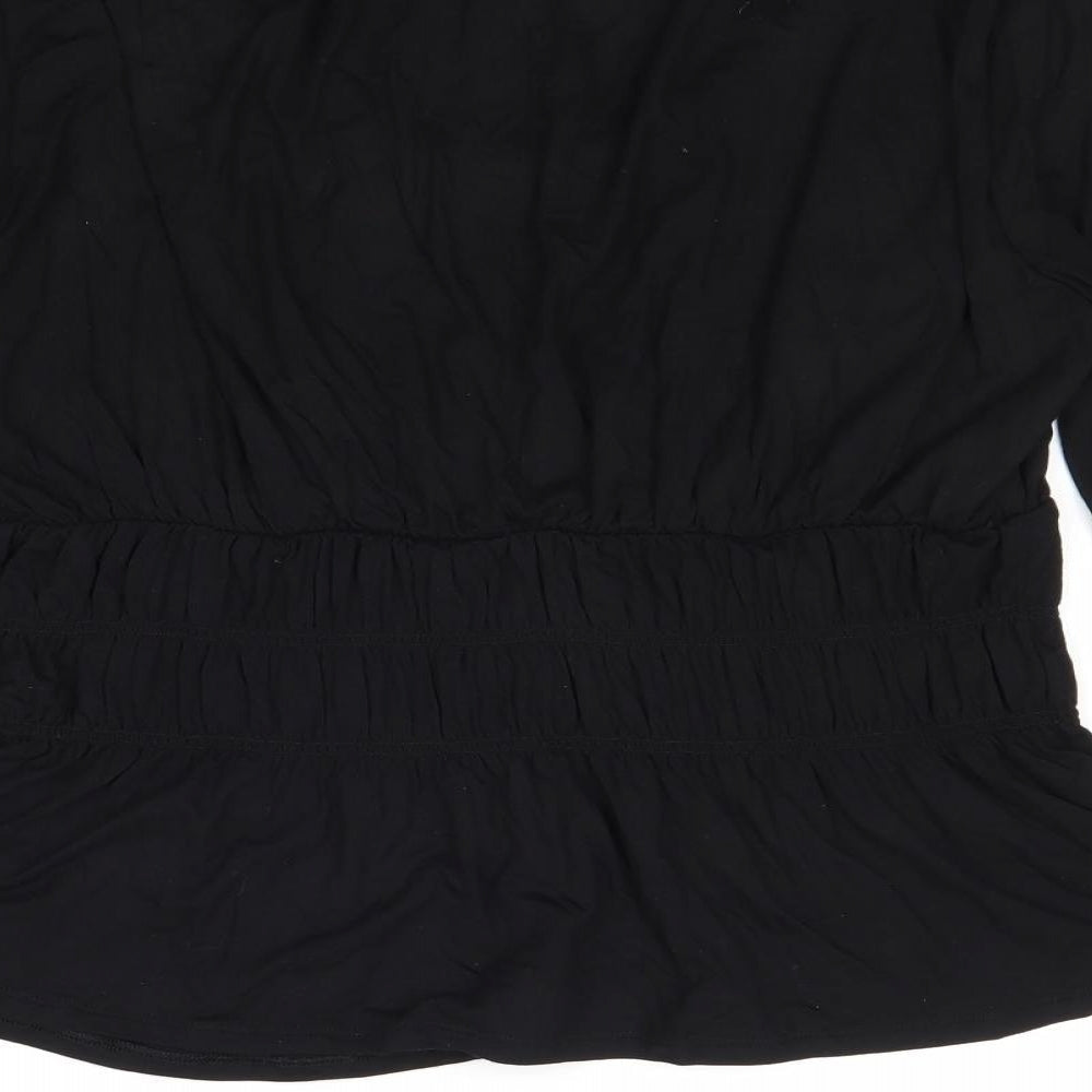 Marks & Spencer Womens Black Viscose Basic Blouse Size 14 Round Neck