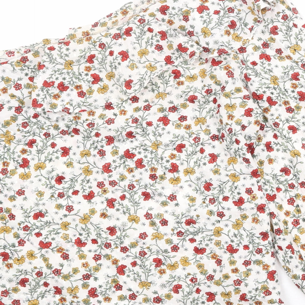 New Look Womens Ivory Floral 100% Cotton Basic Blouse Size 16 One Shoulder