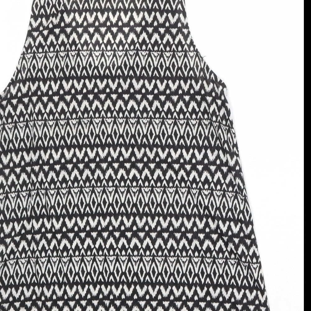 H&M Womens Black Geometric Polyester Basic Tank Size S Round Neck