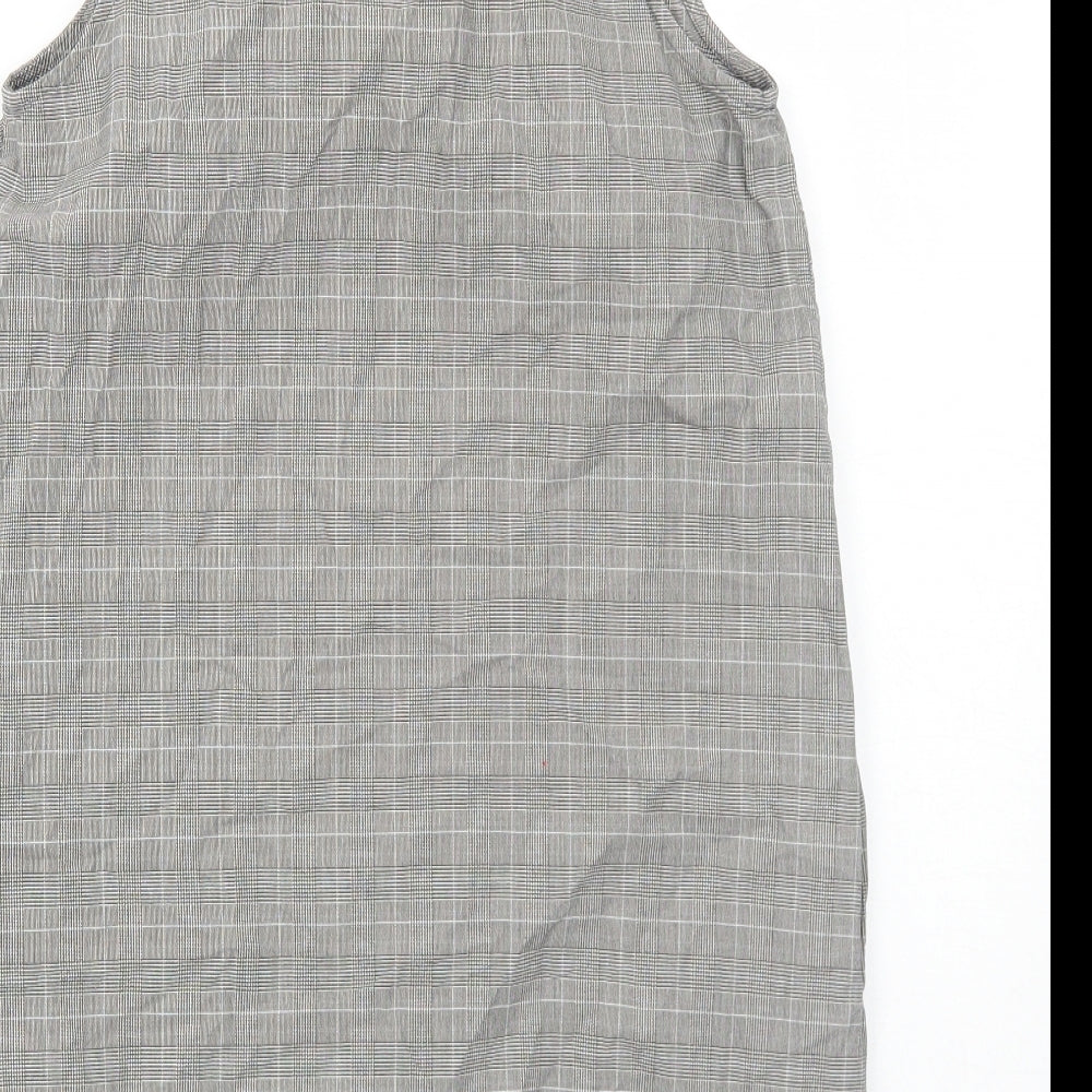 River Island Womens Grey Plaid Camel Shift Size 8 Round Neck Button