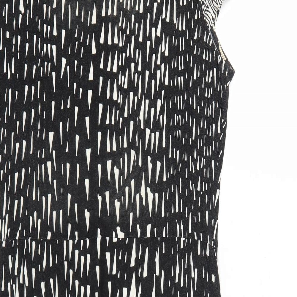 Uttam Boutique Womens Black Geometric Viscose Shift Size 14 V-Neck Pullover