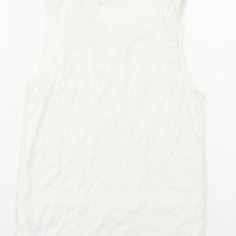 New Look Womens White Viscose Basic Tank Size 8 Round Neck