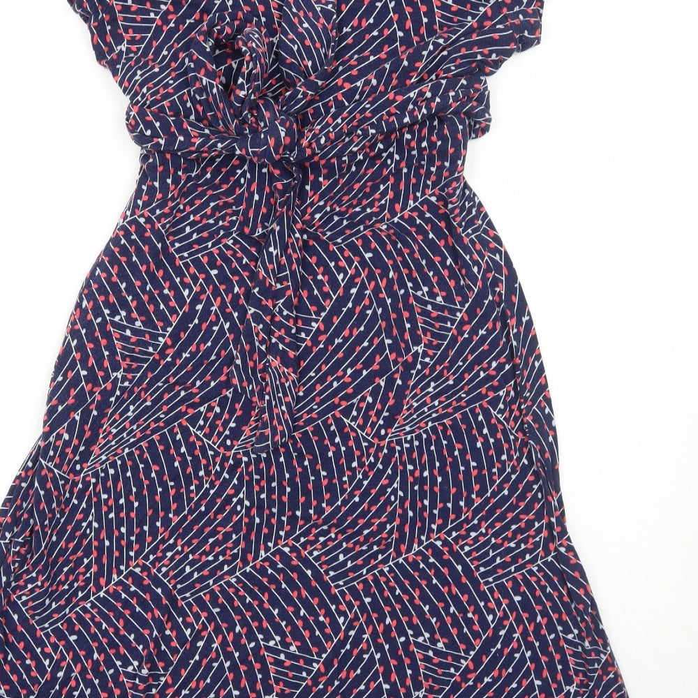JoJo Maman Bébé Womens Blue Geometric Viscose Trapeze & Swing Size S V-Neck Pullover