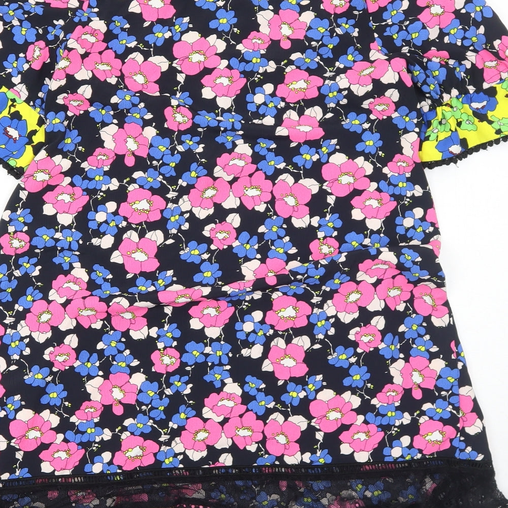 Topshop Womens Multicoloured Floral Polyamide Trapeze & Swing Size 8 V-Neck Pullover