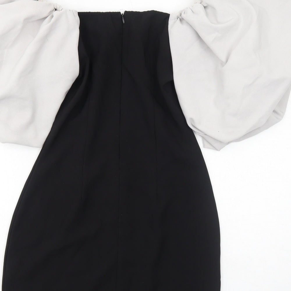Misspap Womens Black Colourblock Polyester Bodycon Size 8 Square Neck Zip