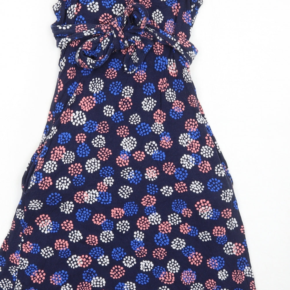 JoJo Maman Bébé Womens Blue Geometric Viscose Trapeze & Swing Size S Round Neck Pullover