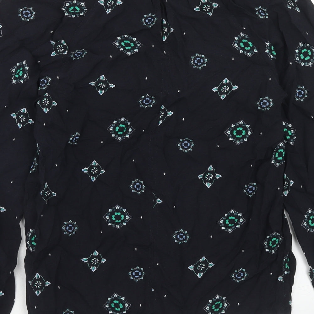 Marks & Spencer Womens Blue Geometric Viscose Basic Blouse Size 8 Round Neck