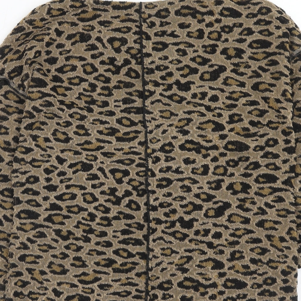 Marks and Spencer Womens Brown Round Neck Animal Print Polyester Pullover Jumper Size 6 - Leopard Pattern