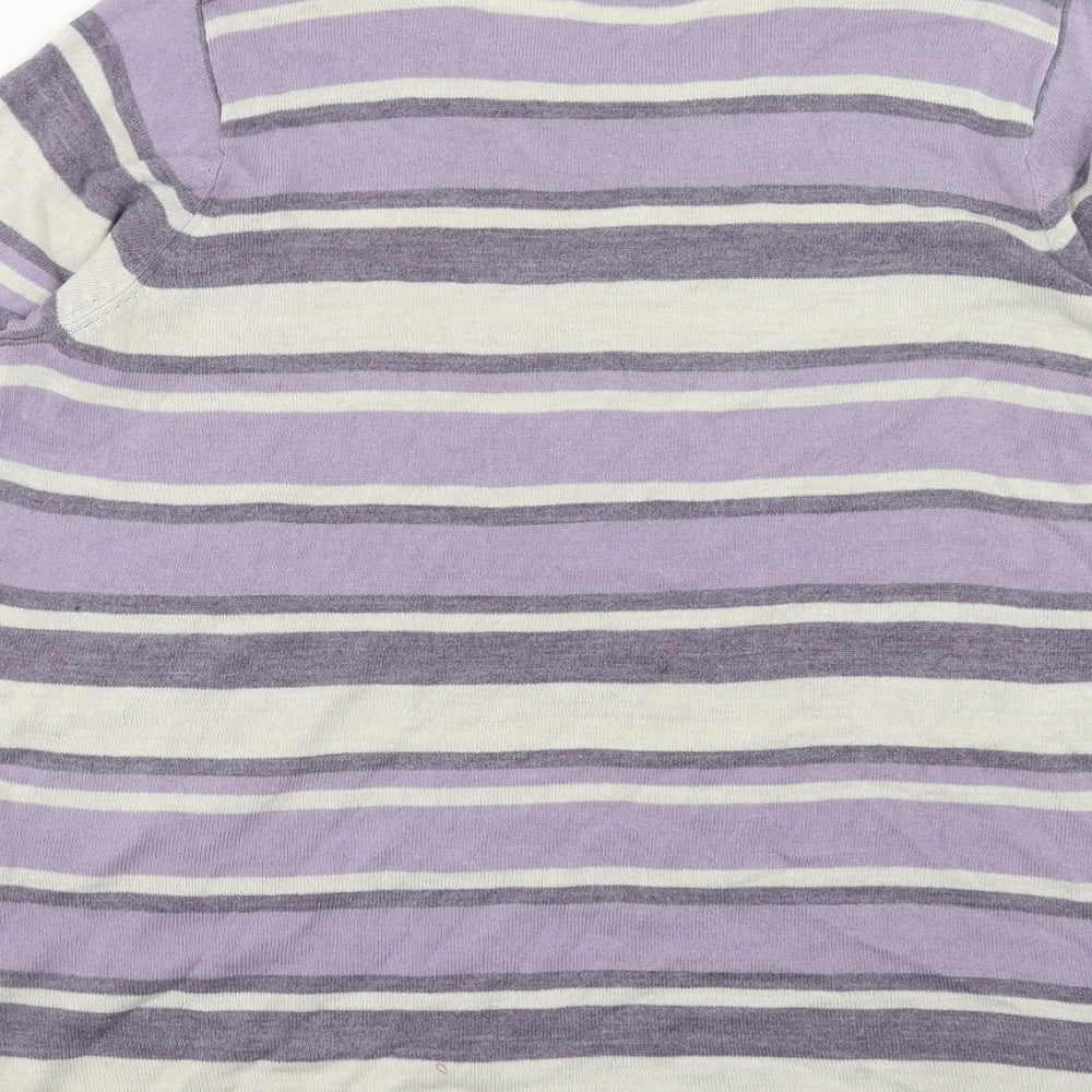 Marks & Spencer Womens Purple Round Neck Striped Acrylic Pullover Jumper Size 20
