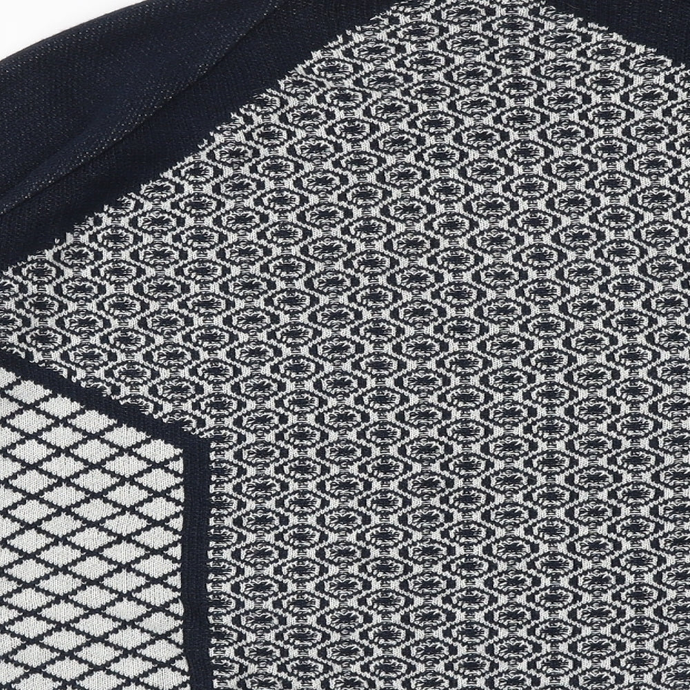 Warehouse Womens Blue Round Neck Geometric Cotton Pullover Jumper Size 10