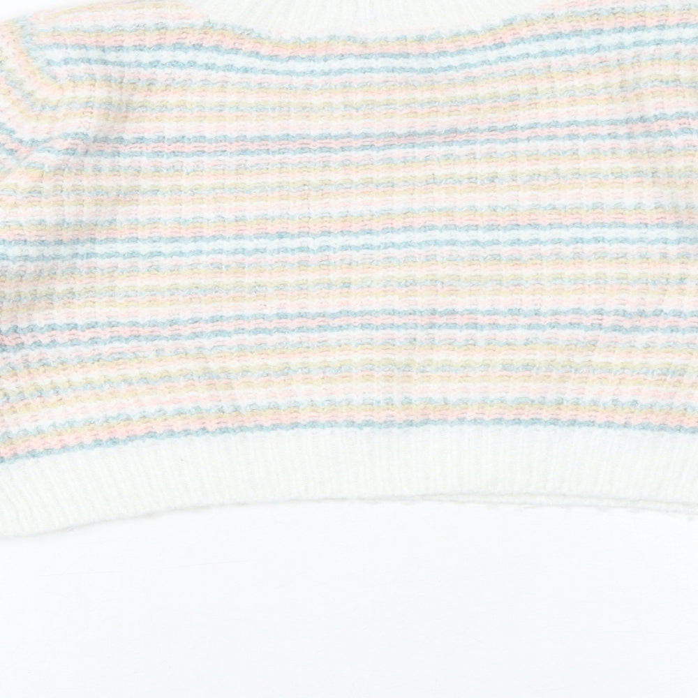 PRETTYLITTLETHING Womens Multicoloured Round Neck Striped Acrylic Pullover Jumper Size M