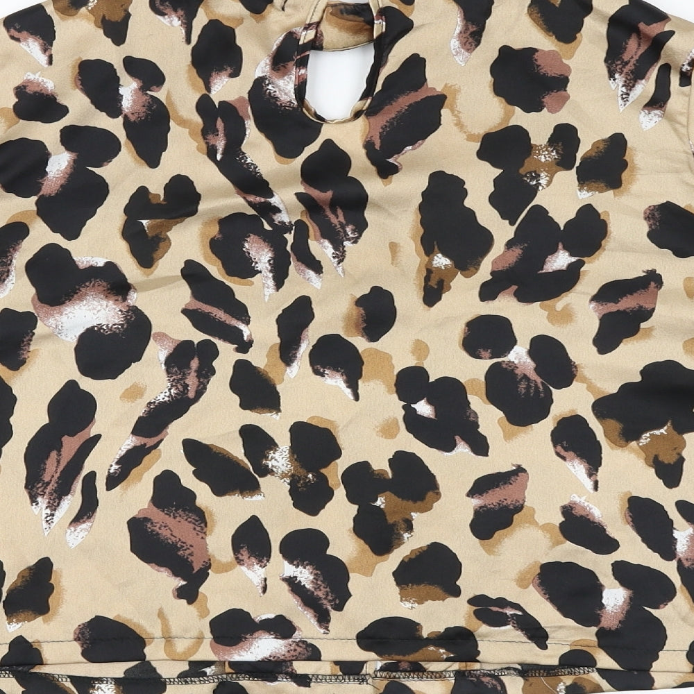 PRETTYLITTLETHING Womens Brown Animal Print Polyester Basic Blouse Size 6 V-Neck - Leopard Pattern